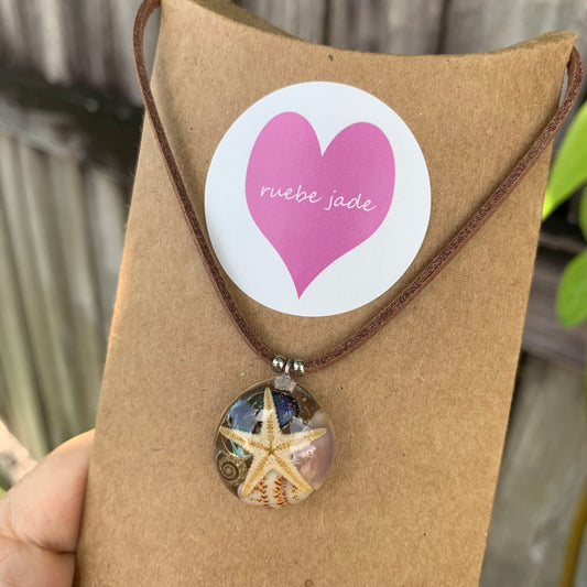 Mermaid Starfish Pendant Necklace with shimmering Paua Shell