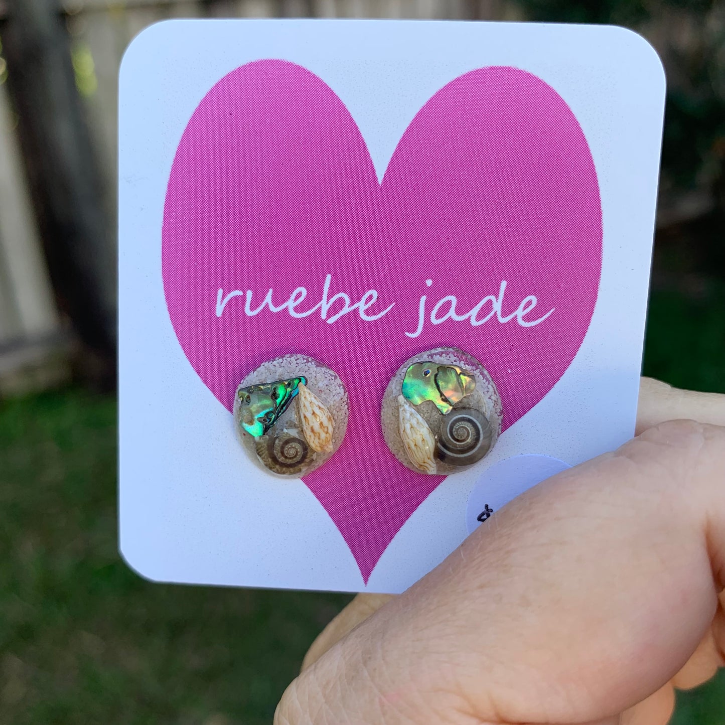 Memaid style ocean stud earrings with real sea shells and paua shell.