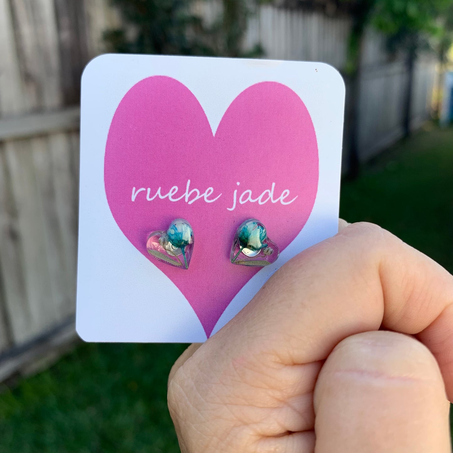 Blue flower heart shaped earrings