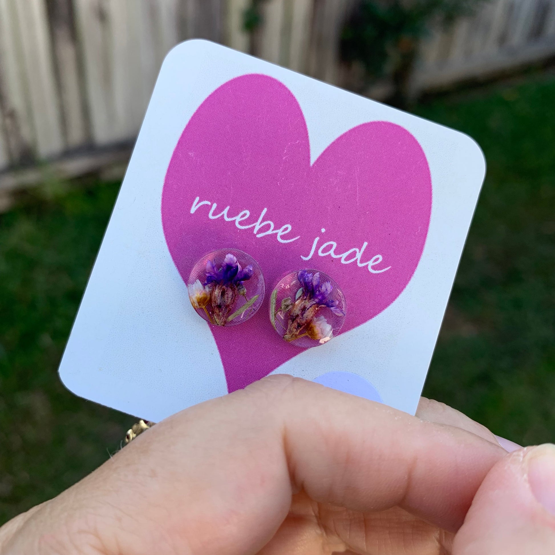 Purple flower resin earrings made with real flowers 