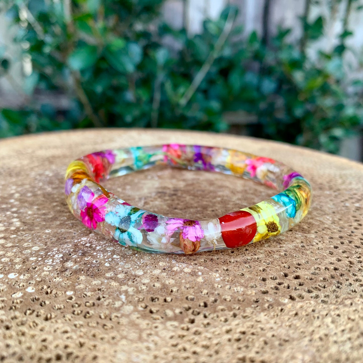 Real flowers in resin bangle
