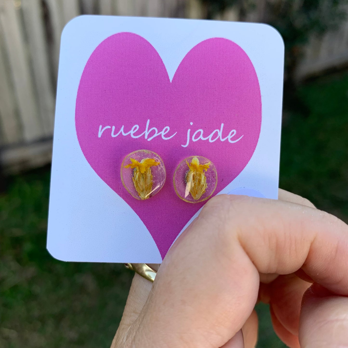 Yellow Daisy flower resin earrings with hypoallergenic posts