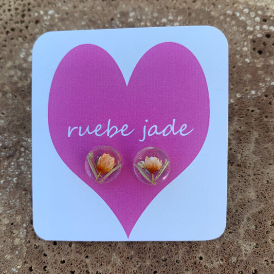 Orange Mexican Daisy Flowers in resin studs earrings 