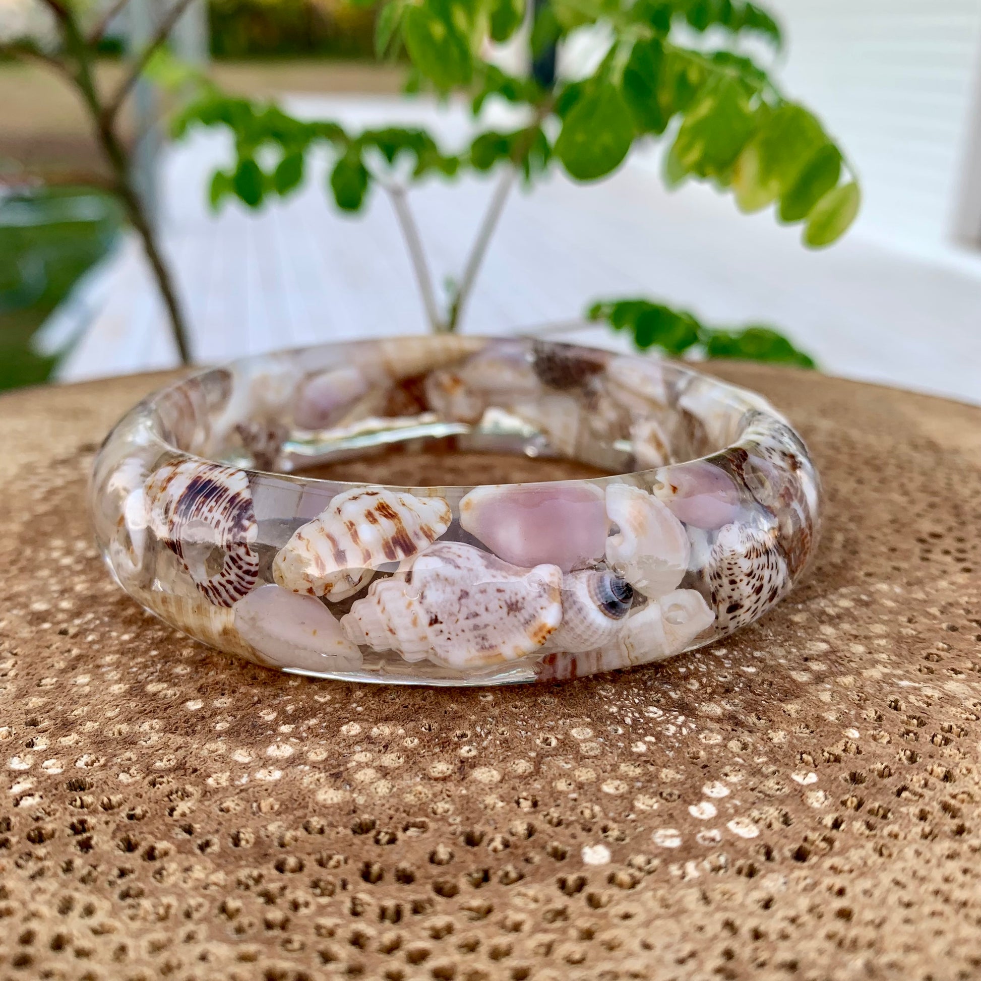 Seashell resin bangle with real seashells 