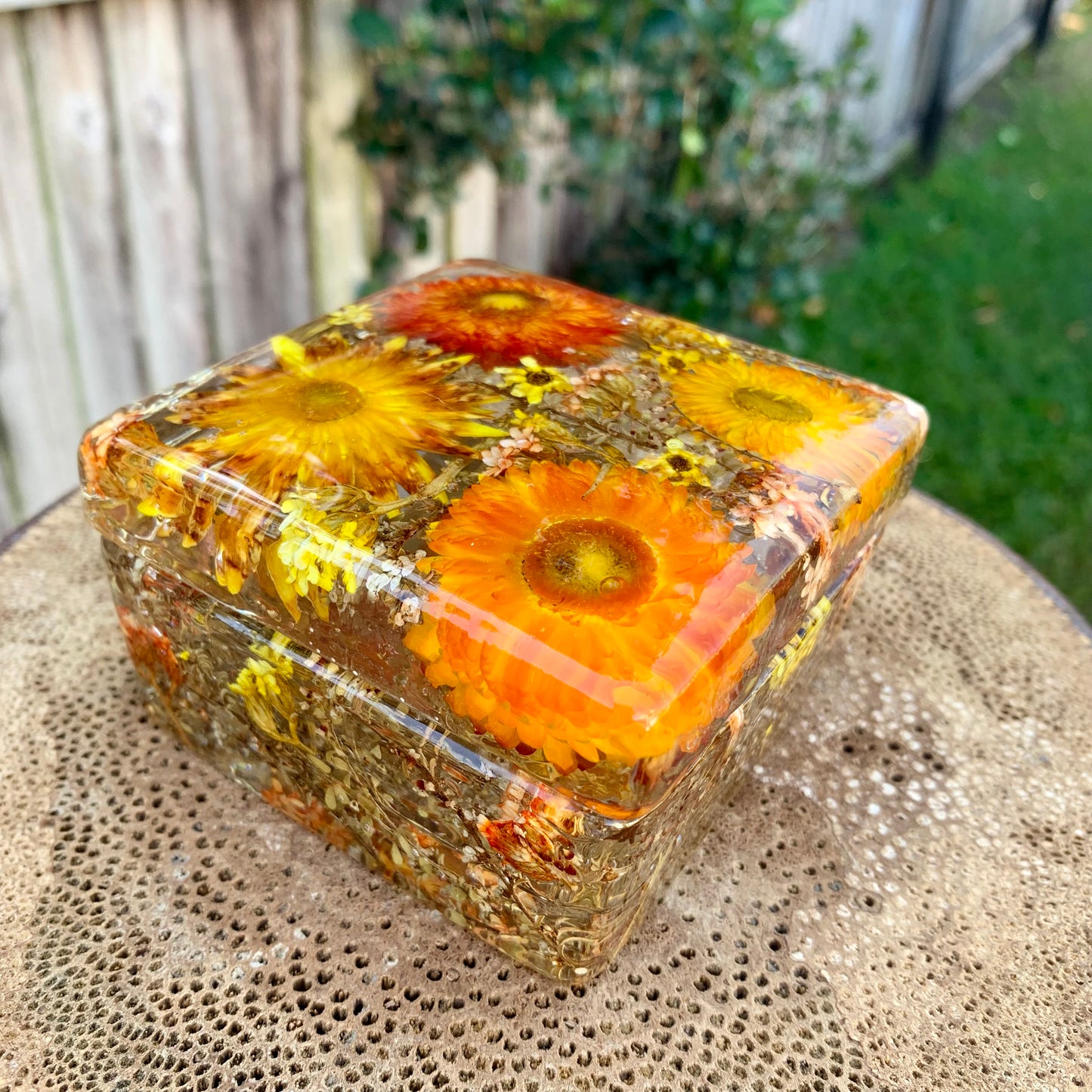 Orange flowers resin jewellery box. 