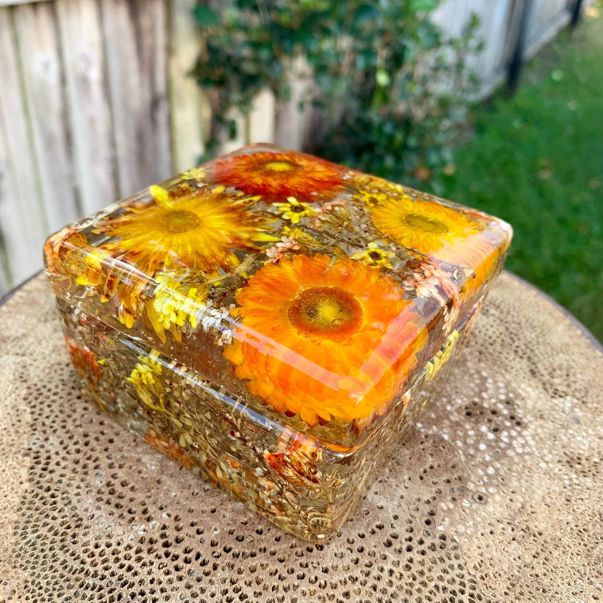Orange flowers resin jewellery box. 