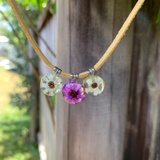 Austraian Daisy flower necklace, Purple resin necklace, Botanical resin Jewellery, 