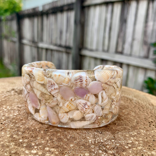Seashell cuff made with resin and real seashells 